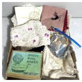 Handcrafted and other doilies/speedy wool winder