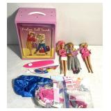 Fashion doll trunk with Barbies and accessories