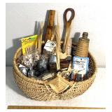Basket full of sewing/crafting supplies
