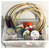Small container with sewing crafting items