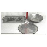 3 vintage hammered or forged aluminum serveware