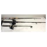 Three fishing poles with reels