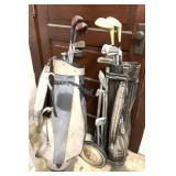 Golf caddy and golf clubs