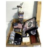 Patriotic themed decor and flag