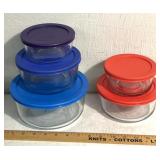 Pyrex glass storage dishes, plastic cap
