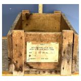 Vintage wooden military packing crate labeled f
