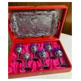 Japanese cobalt blue silver tone drink set