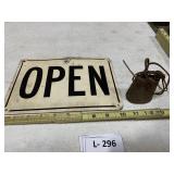 Metal Open/Closed Sign & Small Cow/Door Bell