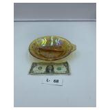 Amber Carnival Glass Tab Handled Divided Dish