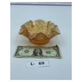 Amber Carnival Glass Ruffeled Bowl