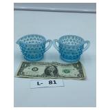 Fenton Hobnail Light Blue Sugar & Creamer