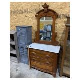 Antique Marble Top Chest Drawer w/Mirror