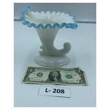 Fenton Aqua Ruffled Trumpet Vase