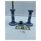 3 - Blue Wedgwood Candlesticks
