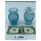 2 - Small Blue Fenton Hobnail Vases
