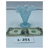Fenton Hobnail Ruffled Edge Blue Vase