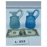 2 - Small Blue Fenton Hobnail Jugs