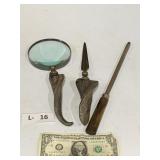 Magnifying Glass, Letter Opener, Knife Sharpener