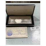 The Washington Mint $100 Silver Proof  1/4 Troy LB