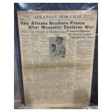 WWII June 1940 Arkansas Democrat Paper