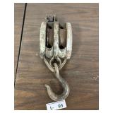 Antique Industrial Farm Double Pulley Block Tackle