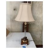 Hollywood Recency Style Lamp Brass, Wood, Glass