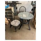 Glass Top Wood Table & 2 Chairs