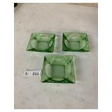 (3) Emerald Green Square Glass Ashtrays