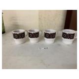 (4) MCM Stacking Coffee Mugs Retro Red Black Flora