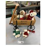 Boyds Farm Wood Wagon w/ Plush Bears & Mouse