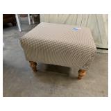 Tan/White Checked Fabric Ottoman