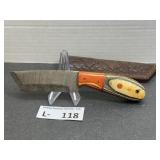 Damascus Style Knife & Sheath Tanto