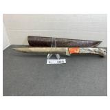 Damascus Style Knife & Sheath approx 8'