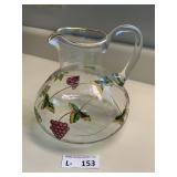 Glass Pitcher Gold Rim Hand Painted Grape & Leaf