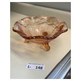 Vintage Pink Glass Footed Bowl "Stag & Holly"