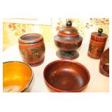 Russian Khokhloma Wooden Spoons, Bowls, Canisters