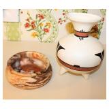 Comanche Pottery Flat Bowl & Kwahu Pottery Vase
