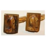 SWANK Carved Tiger Eye  Cufflinks Gold Filled