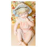 Antique German Bisque Piano Baby  Girl in Bonnetl