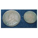 Two King George Canada Coins 1 Cent Small  Large