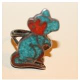 Vintage Zuni Chip Inlay Mouse Ring, Mickey Mouse