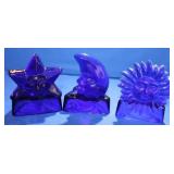 Cobalt Blue Glass Sun, Star & Moon Tea Light Holde