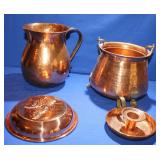 Lot of 4 Pieces Copperware - Pitcher, Kettle,