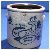 Rowe Pottery Salt Glaze Miniature Crock & Santa