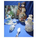 Lot of Snowman Figures & Cutting Board