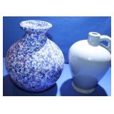 Heager Spongeware Vase & Stoneware Blue Jug