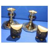 Assorted Brass Lot Candlesticks & Owls