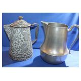 Granite Coffee Pot and Pewter Teapot
