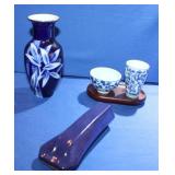 Cobalt Blue Stoneware Wall Pocket & Chinese Tea