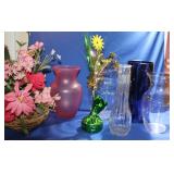 Lot of Artifical Flowers, Vases and Jewelry Holdes